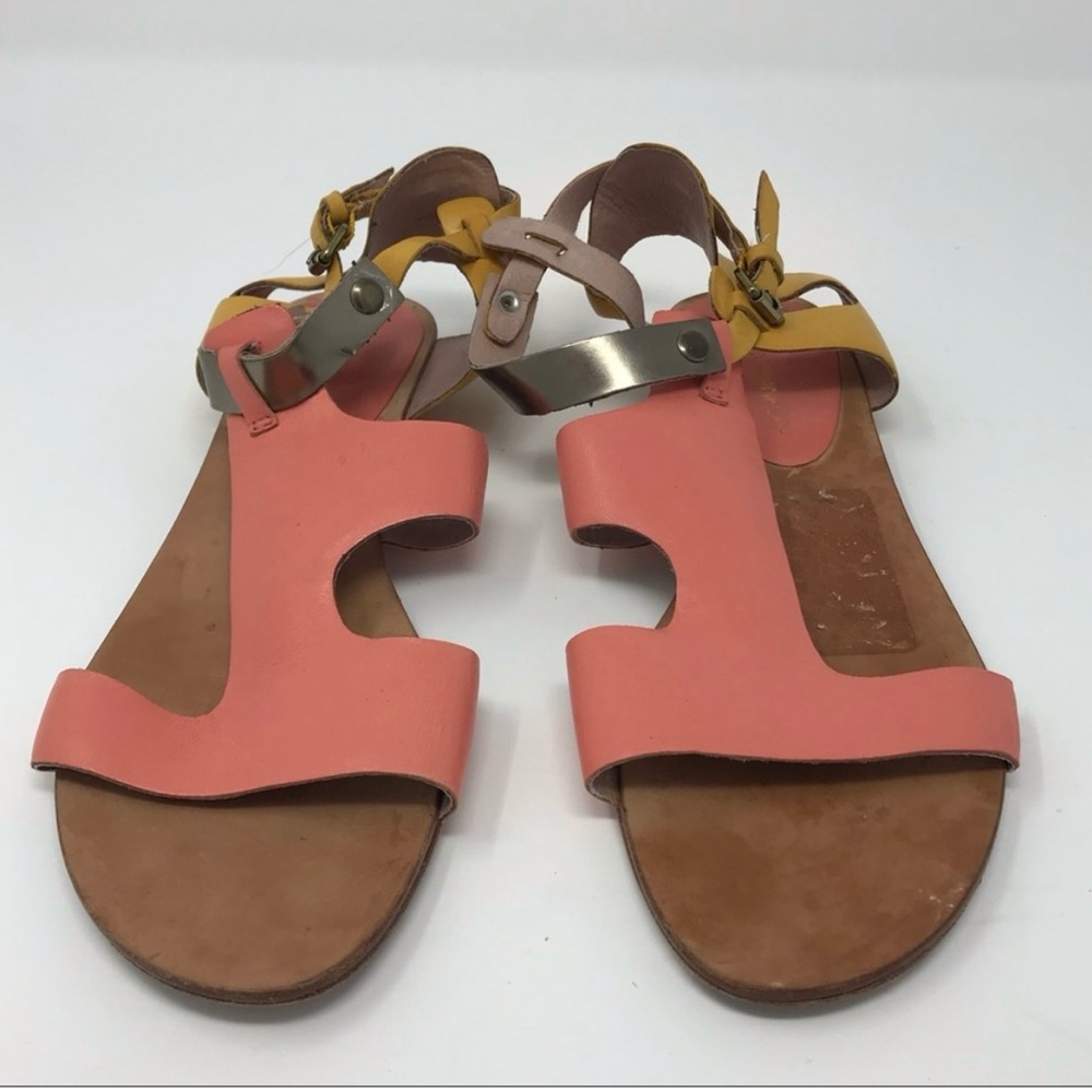 Coral and Yellow Women's Leather Sandals